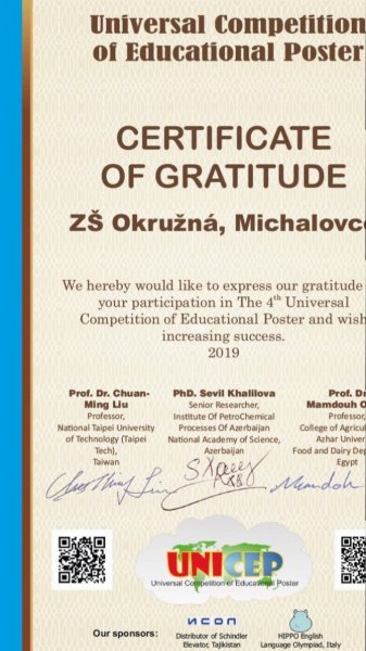certifikát ZS_Okruzna,_Michalovce